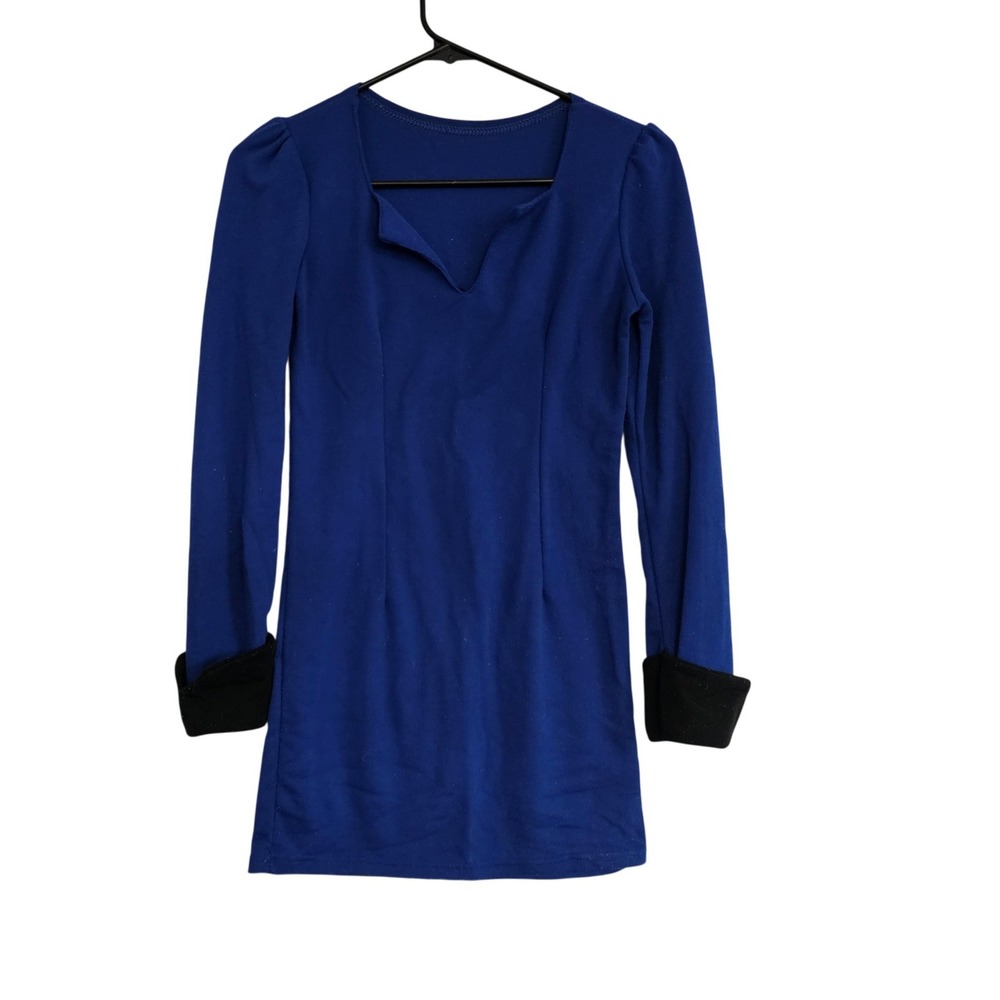 Royal Blue Long Sleeve Dress with Black Cuffs